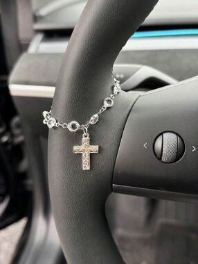 Silver Rosary-Style Cross Charm Bracelet